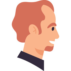 Profile Headshot of a Smiling Man with Reddish Hair and Beard Wearing a Dark Collar Shirt Isolated on White Background