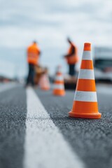 Traffic cones mark construction zone, highlighting safety and ac