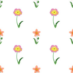 seamless Purple  Floral Pattern with Cute roes cosmos style blossoms, heart icons and Star Elements

