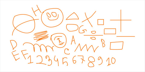 Hand-Drawn Doodle Sketch Set with Shapes Letters and Numbers