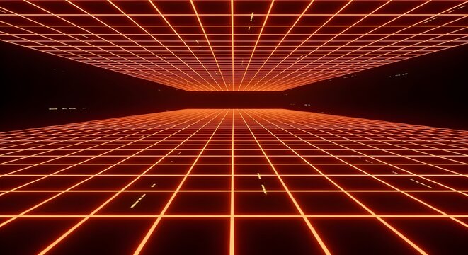 Retro futuristic grid landscape with red glowing lines and a sense of perspective and depth