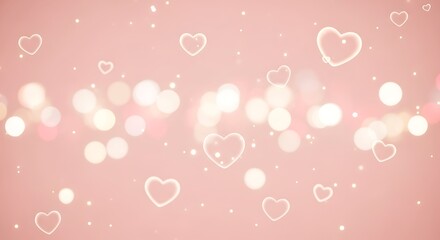 Dreamy pink background with glowing heart outlines, soft bokeh lights, and subtle shimmering particles, perfect for romance and celebrations.