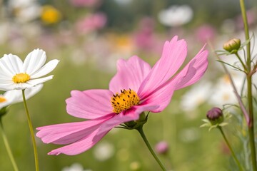 Cosmos flowers blooming in a vibrant summer field