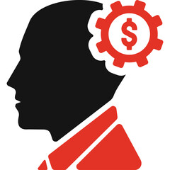 Profile Silhouette of a Person with a Dollar Sign Gear in Head Representing Financial Thinking and Business Strategy