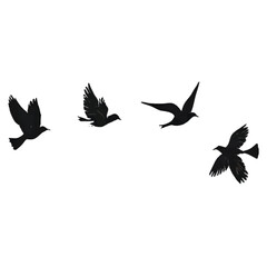 Obraz premium Set of bue ink wash paintings of various birds in flight on white background. Traditional oriental ink painting sumi-e, u-sin, go-hua. Hieroglyph - happiness