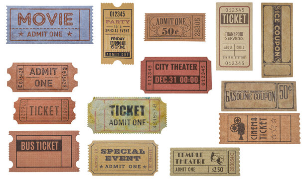 Old vintage bus ticket isolated on white background