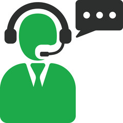 Green And Black Icon Of A Person Wearing A Headset With A Speech Bubble Representing Customer Service Communication And Support