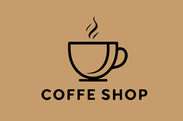 coffee shop logo, black outline on a light brown background,