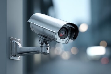 CCTV camera monitors street activity in a busy urban setting during nighttime hours ensuring safety and security for pedestrians and vehicles