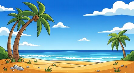 Obraz premium Tropical beach with palm trees and blue sky scenery