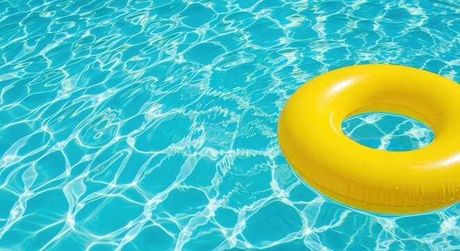Yellow inflatable ring floating in swimming pool, summer vacation concept - Powered by Adobe