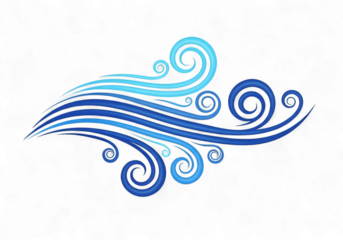 Elegant blue swirls cascade and dance in a mesmerizing pattern, a cool and calming design perfect for modern branding, web elements, or stylish backgrounds, a versatile and eye-catching flourish
