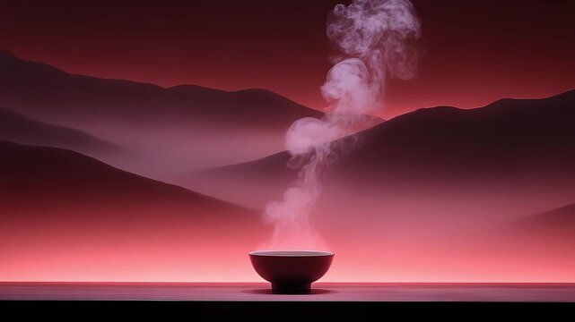 Tang Dynasty landscape artistic conception teacup steaming water vapor