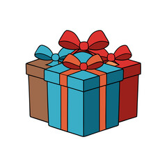 A stack of colorful gift boxes with bows isolated on white background