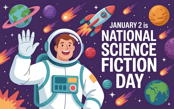 Astronaut in space celebrating national science fiction day