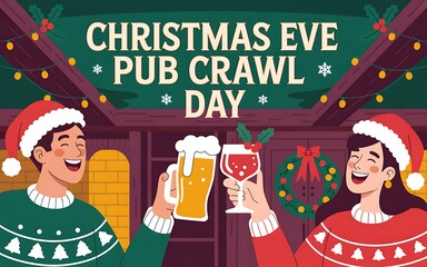 Christmas eve pub crawl celebration with friends