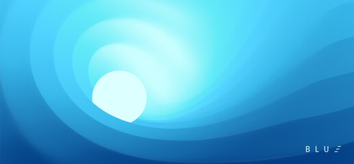 Blue abstract ocean seascape. Sea surface. Water waves. Nature background. A powerful ocean wave through which the sun and moon are visible. Illustration for banner, flyer, poster, cover or brochure.