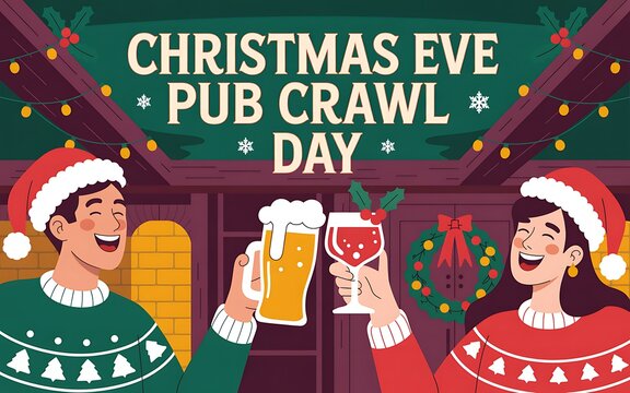 Christmas eve pub crawl celebration with friends