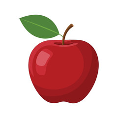 Shiny red apple with green leaf isolated on white background illustration