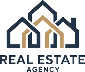 Stylized real estate agency logo with multiple interconnected houses