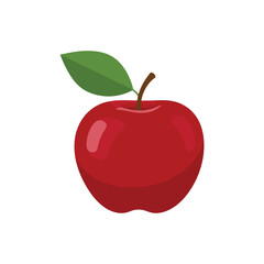 Shiny red apple illustration with green leaf on a white background