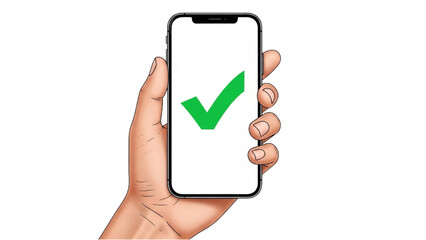 Hand Holding Smartphone with Checkmark on Screen Mobile Success