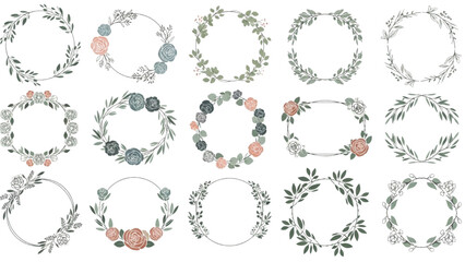 A versatile collection of elegant hand-drawn floral wreaths and frames, perfect for enchanting wedding invitations, logos, and various decorative design projects