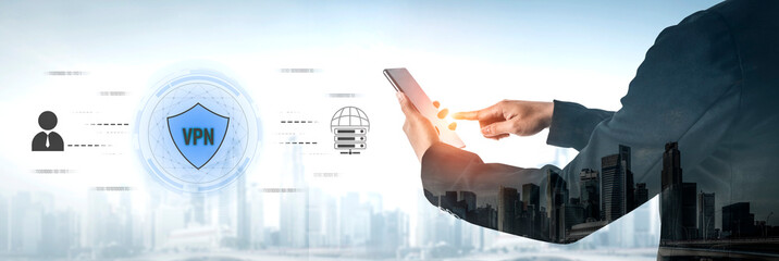 Fototapeta premium VPN security protects network access. VPN security encrypts data, hides identity, VPN security defends traffic, and VPN security secures connection from threats. Vouch