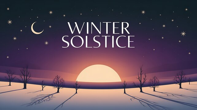 Winter solstice sunset with snow and bare trees - Powered by Adobe