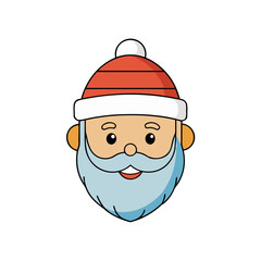 Cute cartoon illustration of santa claus face with a red hat isolated on white background