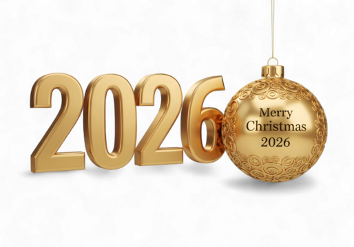 Celebrate a joyful Merry Christmas in 2026 with this stunning golden ornament, perfect for holiday cards, festive banners, and glittering New Year promotions