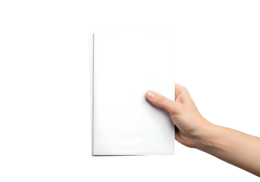 Hand holding blank white booklet or pamphlet with copy space image