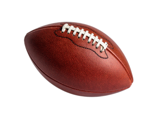Close-up of a brown leather American football isolated on a white background, ready for play