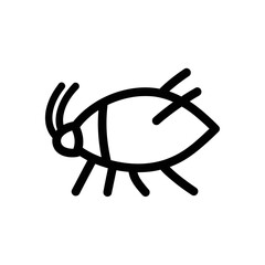 Simple insect illustration with antenna and legs, black outline on white background.