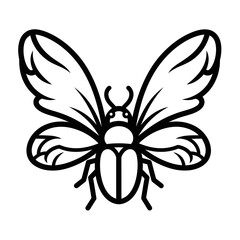 Stylized Insect with Butterfly Wings Line Art.