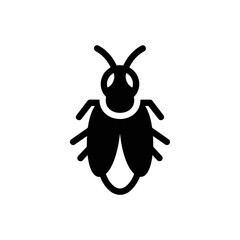 Black insect icon representing a cockroach on a white background.