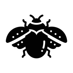 Ladybug silhouette illustration with detailed wings and spots, black and white.