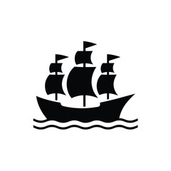 Black silhouette of a three masted sailing ship on wavy water