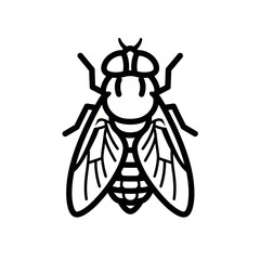 Simple black and white line art illustration of a fly.
