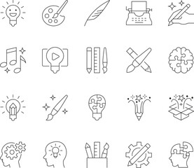 Creativity Line Icons Set &ndash; Art, Design, Innovation, Creative Thinking, Writing, Illustration, Brainstorming
