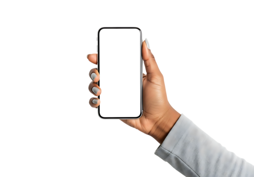 Hand holding a modern smartphone with a blank white screen mobile