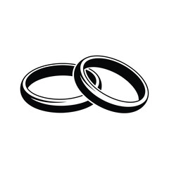 Two intertwined wedding rings in a simple black and white illustration