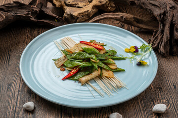 Green pepper king oyster mushroom