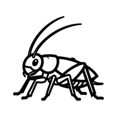 Simple Line Drawing of a Cricket Insect.