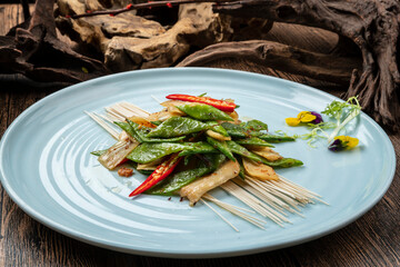 Green pepper king oyster mushroom