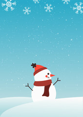 Christmas Banner Illustration and Social Media Sale Frame Featuring Snowman, Winter Landscape, Christmas Tree and Snowflakes, Perfect for Holiday Promotions, Web Ads, Seasonal Banners.