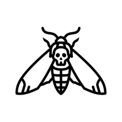 Stylized line art of a deaths head hawkmoth with skull marking.