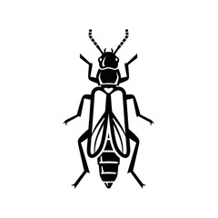 Black and white illustration of a stylized insect.
