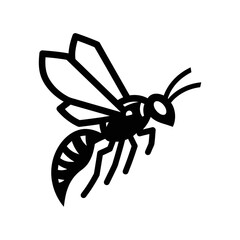 Stylized Black and White Wasp Illustration Flying with Detailed Wings and Body.