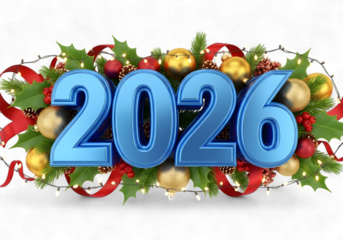 Celebrate 2026 with festive cheer and holiday spirit, adorned with twinkling lights, vibrant ornaments, and lush greenery for a joyous New Year celebration and fresh beginnings